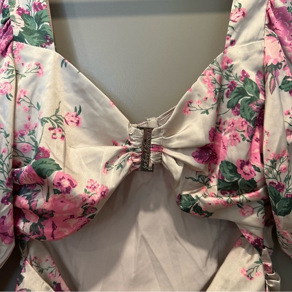 For Love & Lemons Palais Floral Crop Top Size Small Pink Long Sleeve - Picture 7 of 9